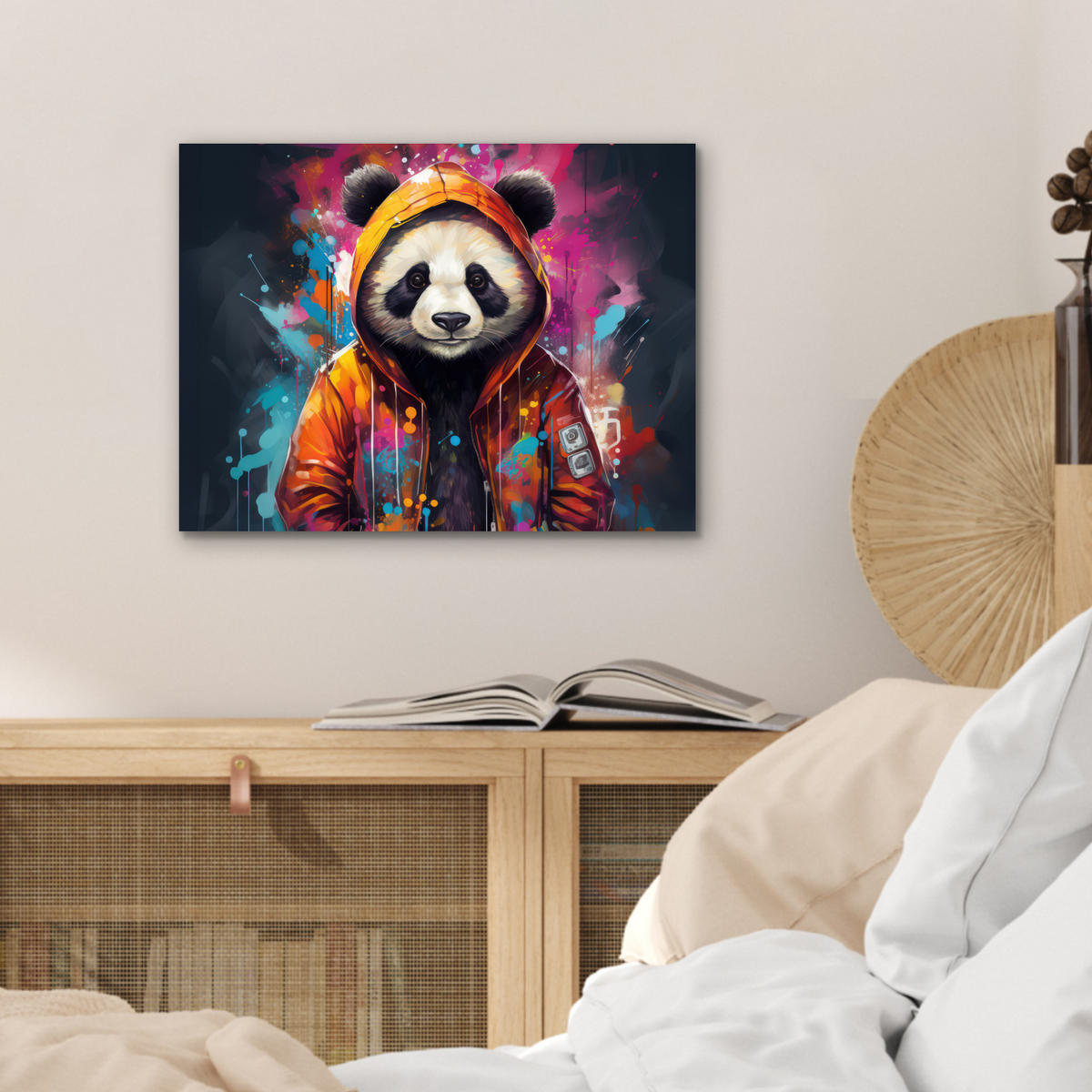 METALLBILD Panda - Jacke - Graffiti - Orange 40x30 cm - Orange, Metall (40/30cm) - MuchoWow