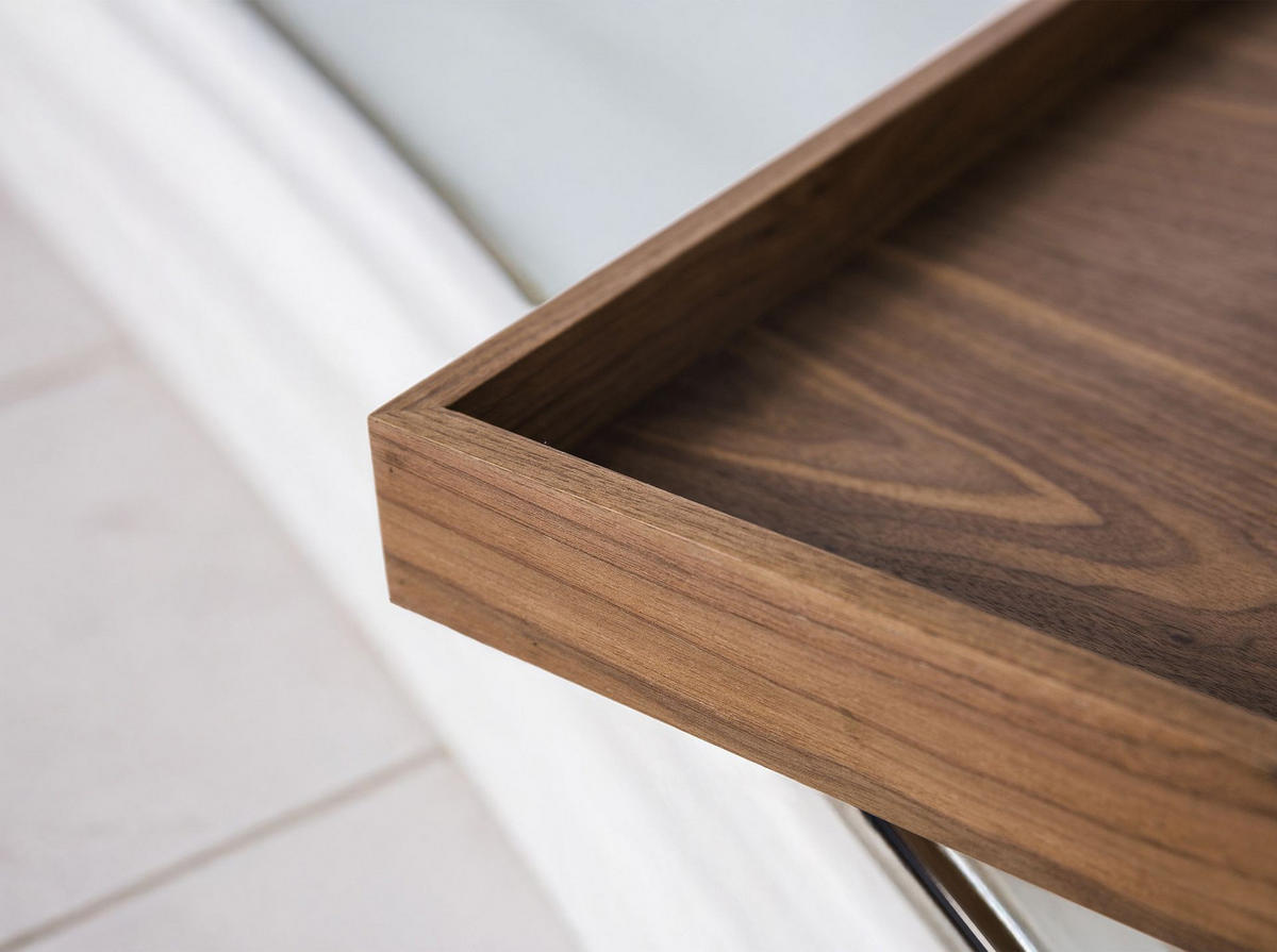 ECKTISCH Rechteckiger Ecktisch Nussbaum und verchromter Stahl 61/48/51 cm - Edelstahlfarben/Nussbaumfarben, Holz/Metall (48/61/51cm) - ANGEL CERDA