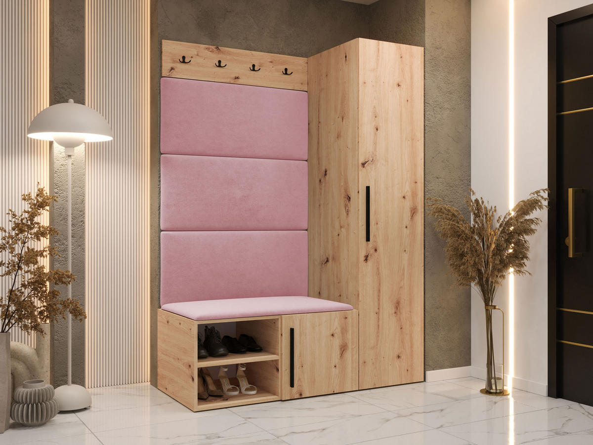 GARDEROBEN-SET Medi II - Hellrosa/Schwarz, Holzwerkstoff/Kunststoff (40/191/50cm) - MIRJAN24
