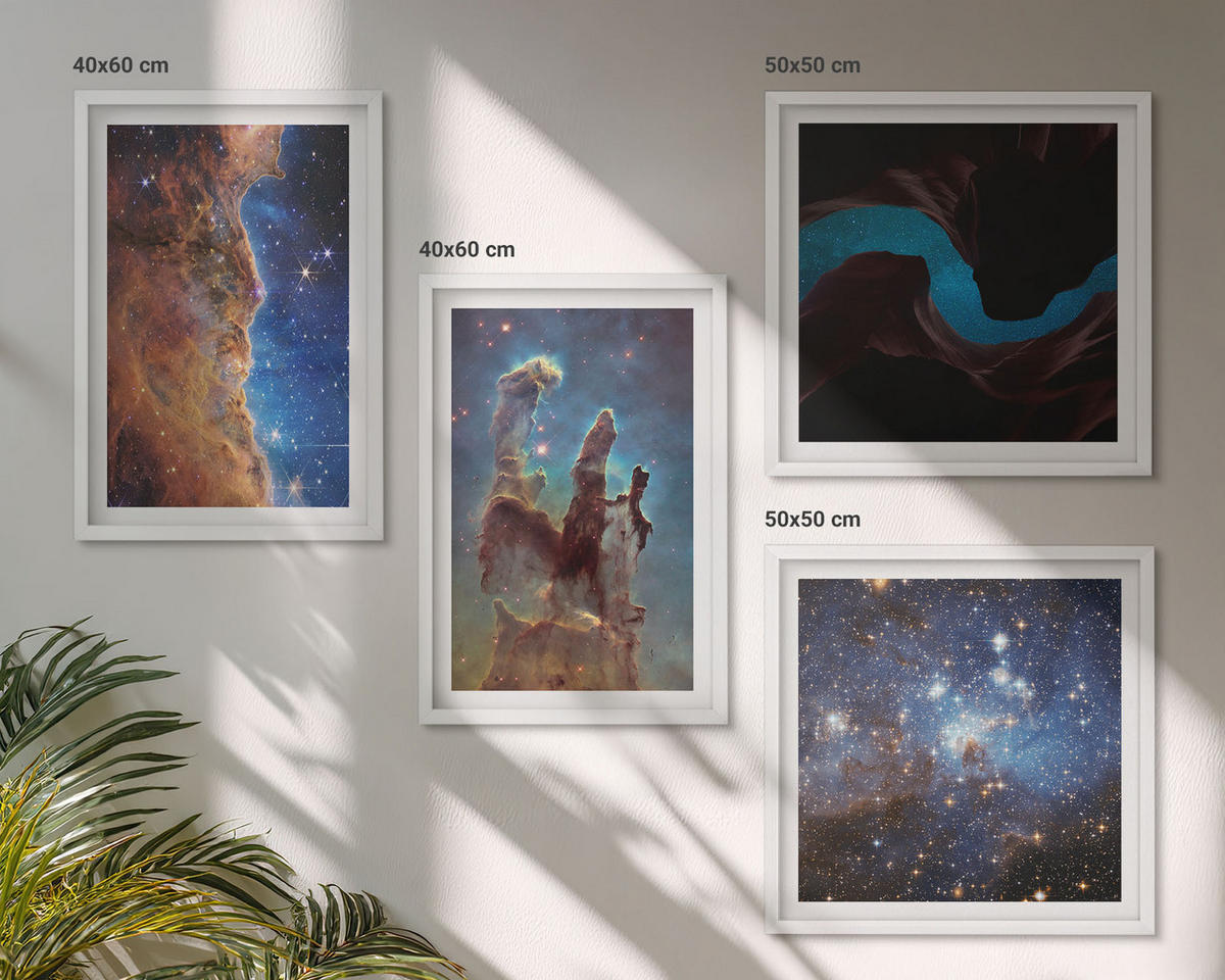 WANDBILDER 4er-Set - 50x50 cm & 40x60 cm Weißer Rahmen - Weltraumlandschaften von Galaxien - Weiß, Kunststoff (50/50cm) - ArtPrintCave