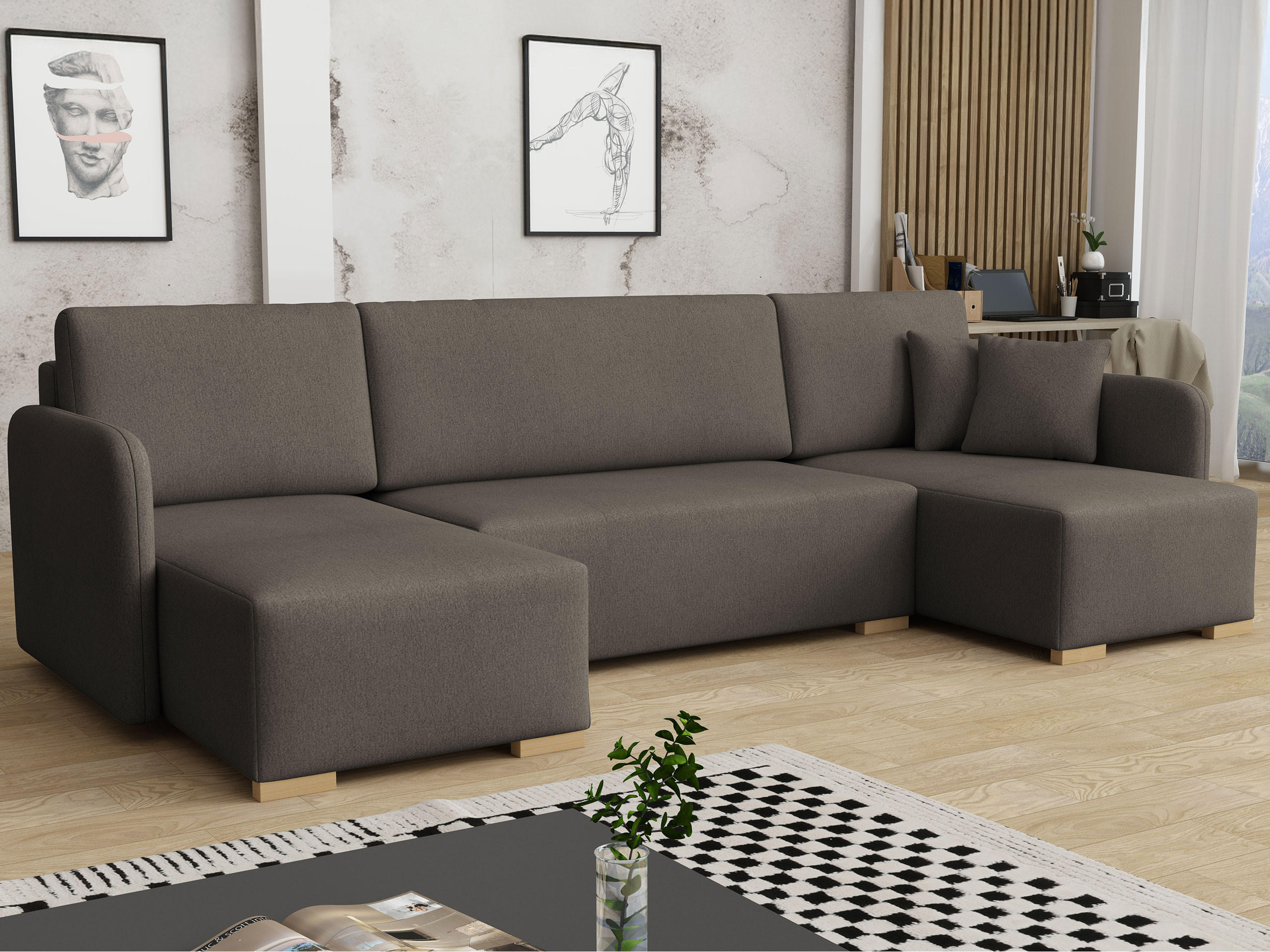 WOHNLANDSCHAFT Como U - Naturfarben/Braun, Holz/Textil (292/85/140cm) - MIRJAN24