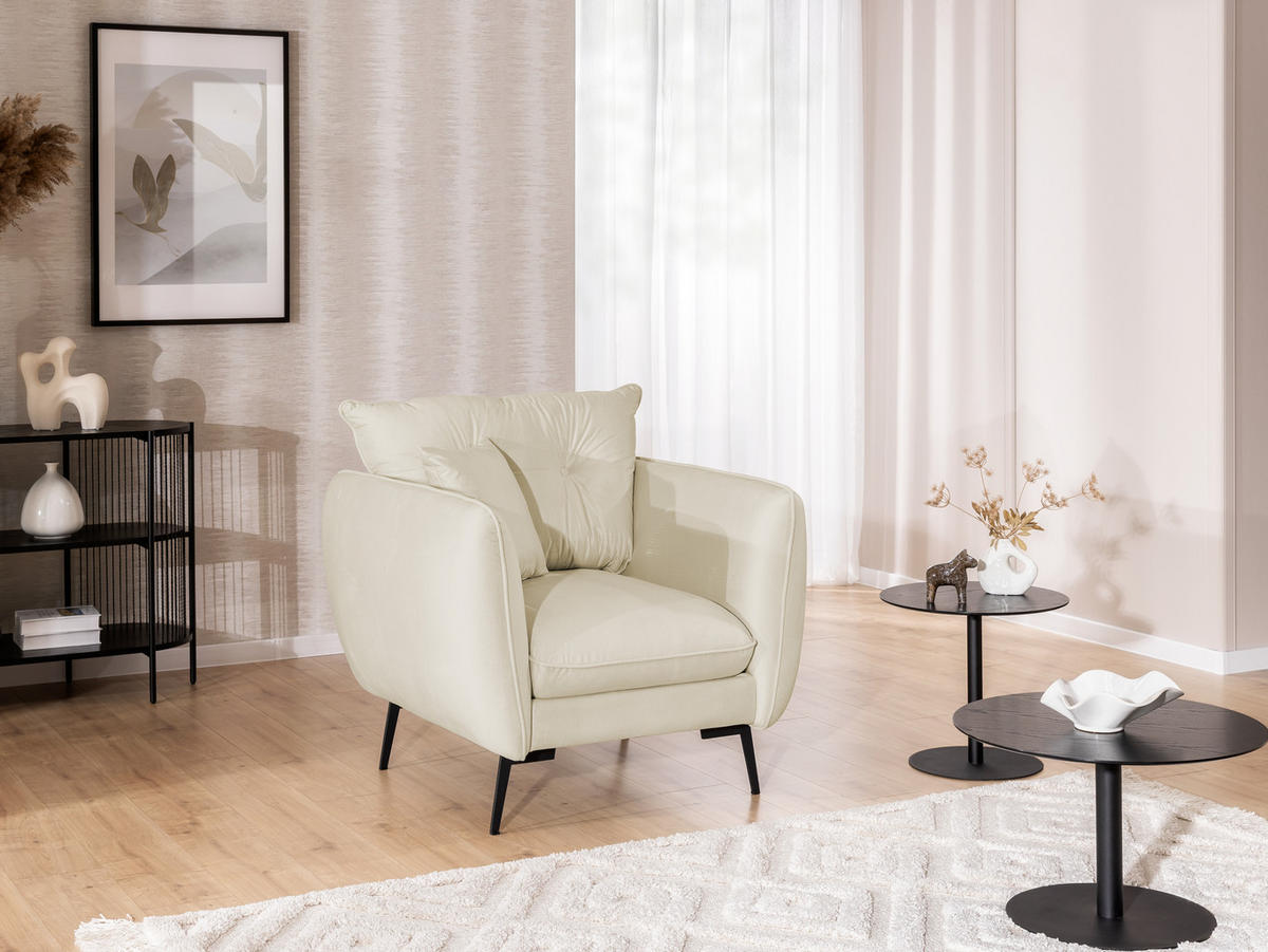 SITZGARNITUR 2+1 Nordloft Beige Samt - Beige/Schwarz, Holz/Textil (133/86/59cm) - S-Style Möbel