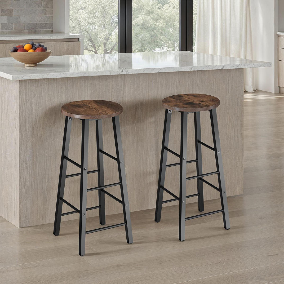 BARHOCKER 2er Set Keynes,Sitzhöhe 72,5 cm,Industrial Holz dunkel - Rostfarben, Holzwerkstoff (31/72.5/31cm) - tectake