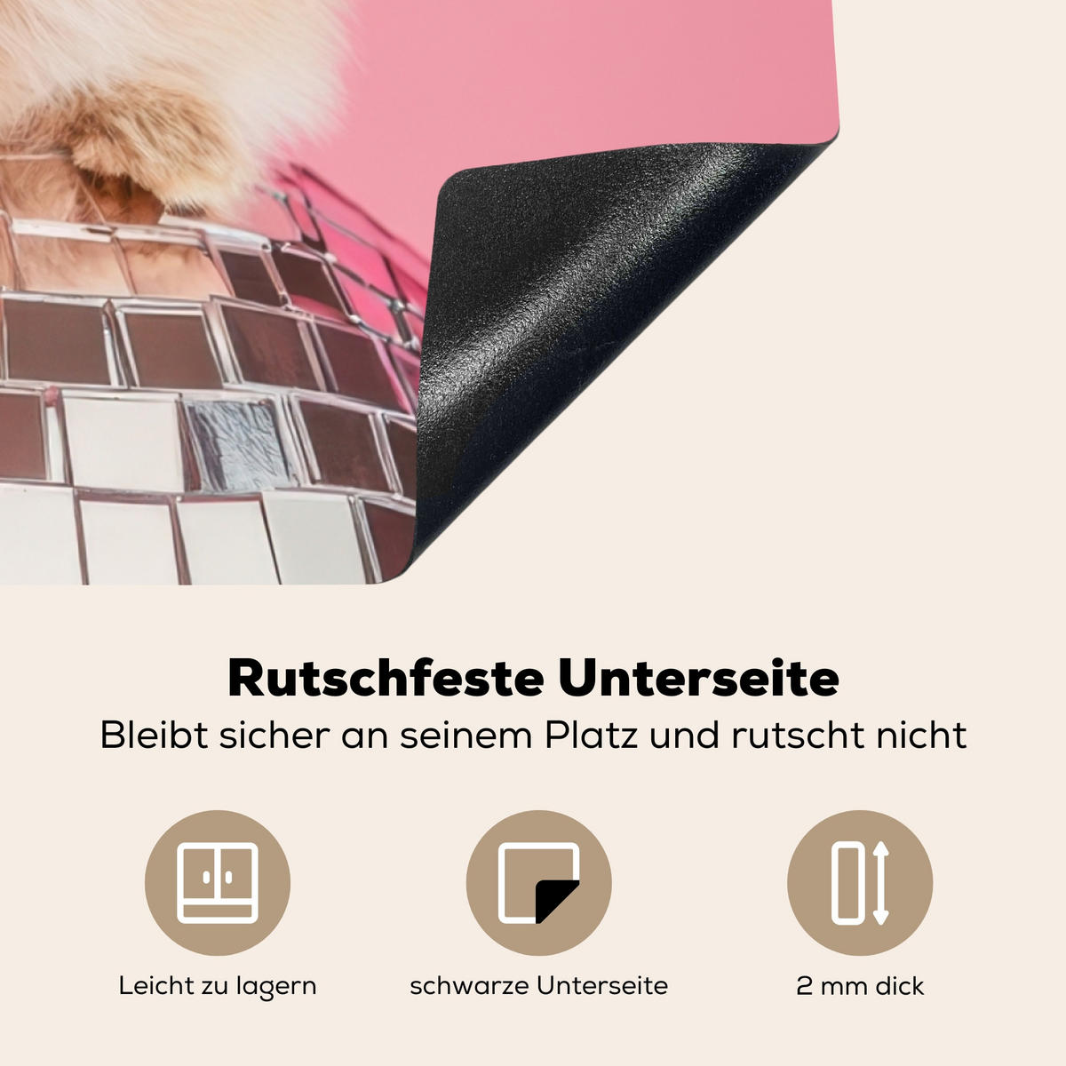 HERDABDECKPLATTE Schleife - Discoball - Kaninchen Induktionsmatte 78x78 cm - Pink, Kunststoff (78/78/0.2cm) - MuchoWow