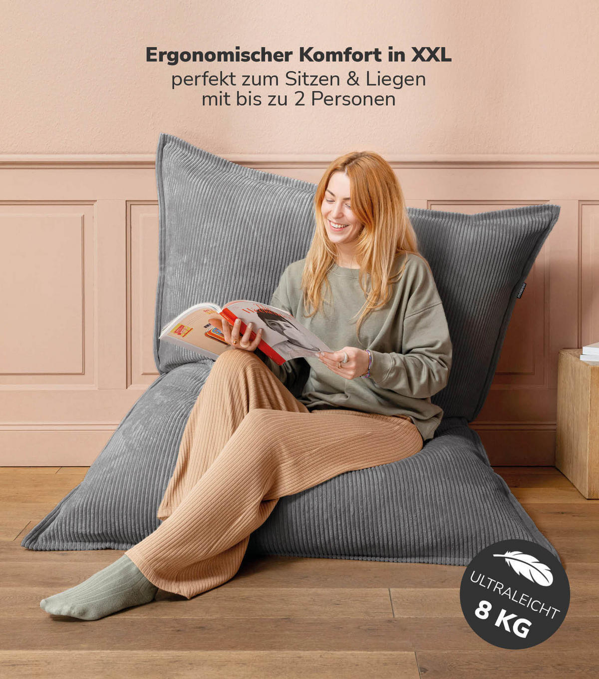 SITZSACK mit Cord Cover Der Große - Anthrazit, Textil (130/20/170cm) - Mokebo