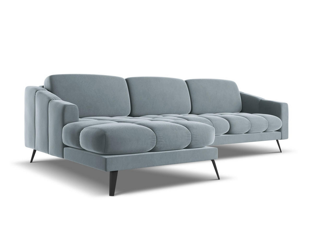 ECKSOFA Links Samt Stoff Blau - Blau/Schwarz, Textil/Metall (160/264cm) - Makamii