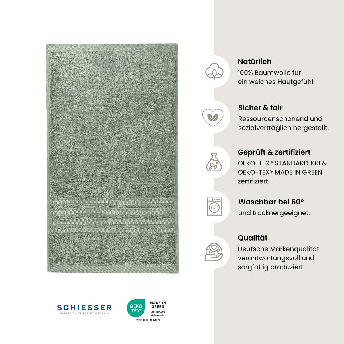 GÄSTETUCHSET Milano - 5-teilig - 30 x 50 cm - Hellgrün - Hellgrün, Textil (30/50cm) - SCHIESSER