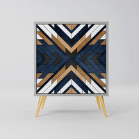 SIDEBOARD ARTFUL GEOMETRY, Grau, 57,5x42x75,5 cm, Goldfarbene Metallfüße - Goldfarben/Multicolor, Holzwerkstoff/Metall (57.5/75.5/42cm) - SpaceRebels