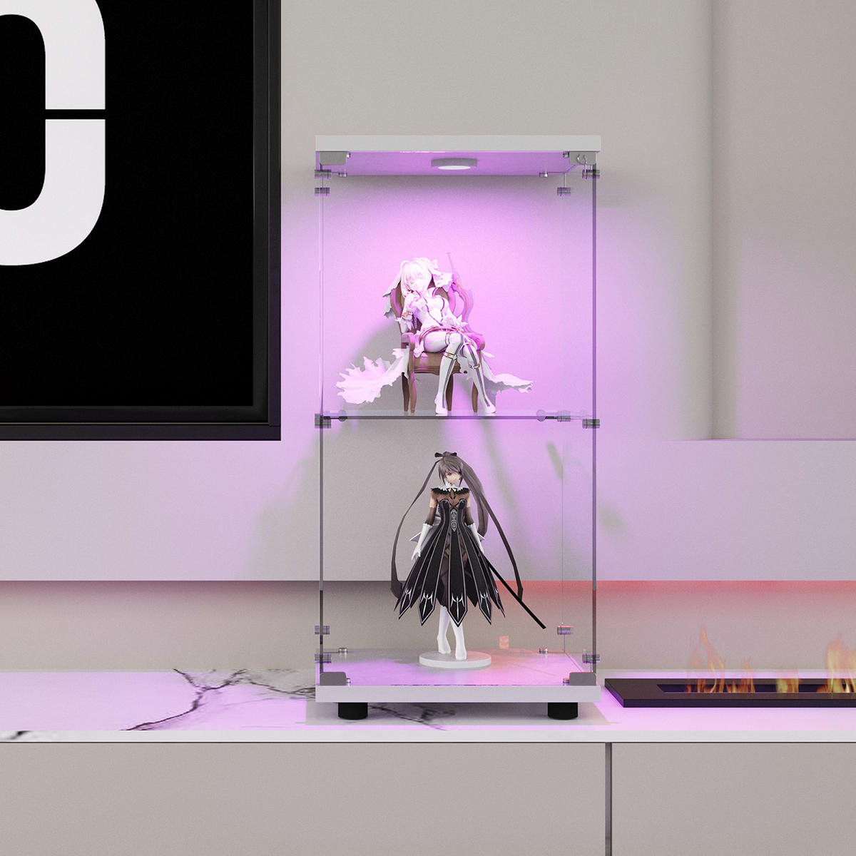 GLASVITRINE, LED-Beleuchtung, 2 Einlegeböden, 1 Tür, ideal zum Sammeln und Dekorieren in Weiß - Weiß, Glas (36.5/86.2/40.35cm) - BRILVERDE