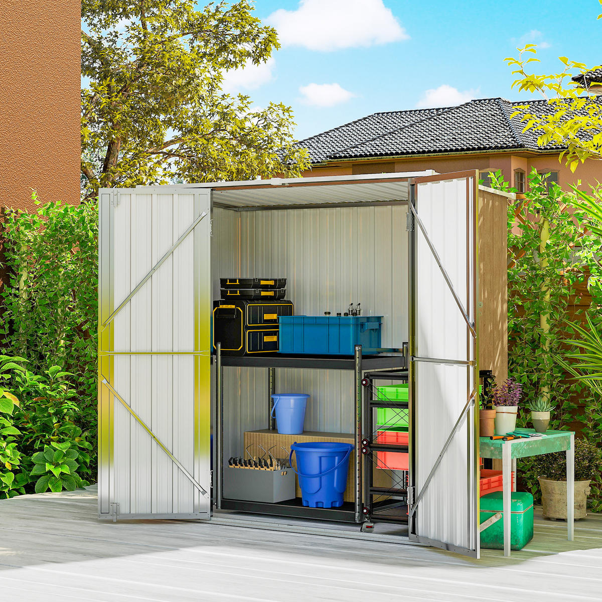 GARTENHAUS 1,37 m² ,Türen mit Riegeln und braunen Griffen,163 x 89 x 163 cm - Braun, Metall (89/163/163cm) - Vallsero