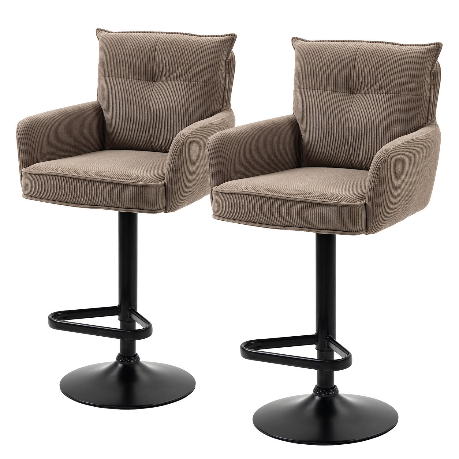 BARSTUHL - 2er-Set - Höhenverstellbar - Cord / Eisen - Braun, Textil/Metall (54/98/58cm) - home24
