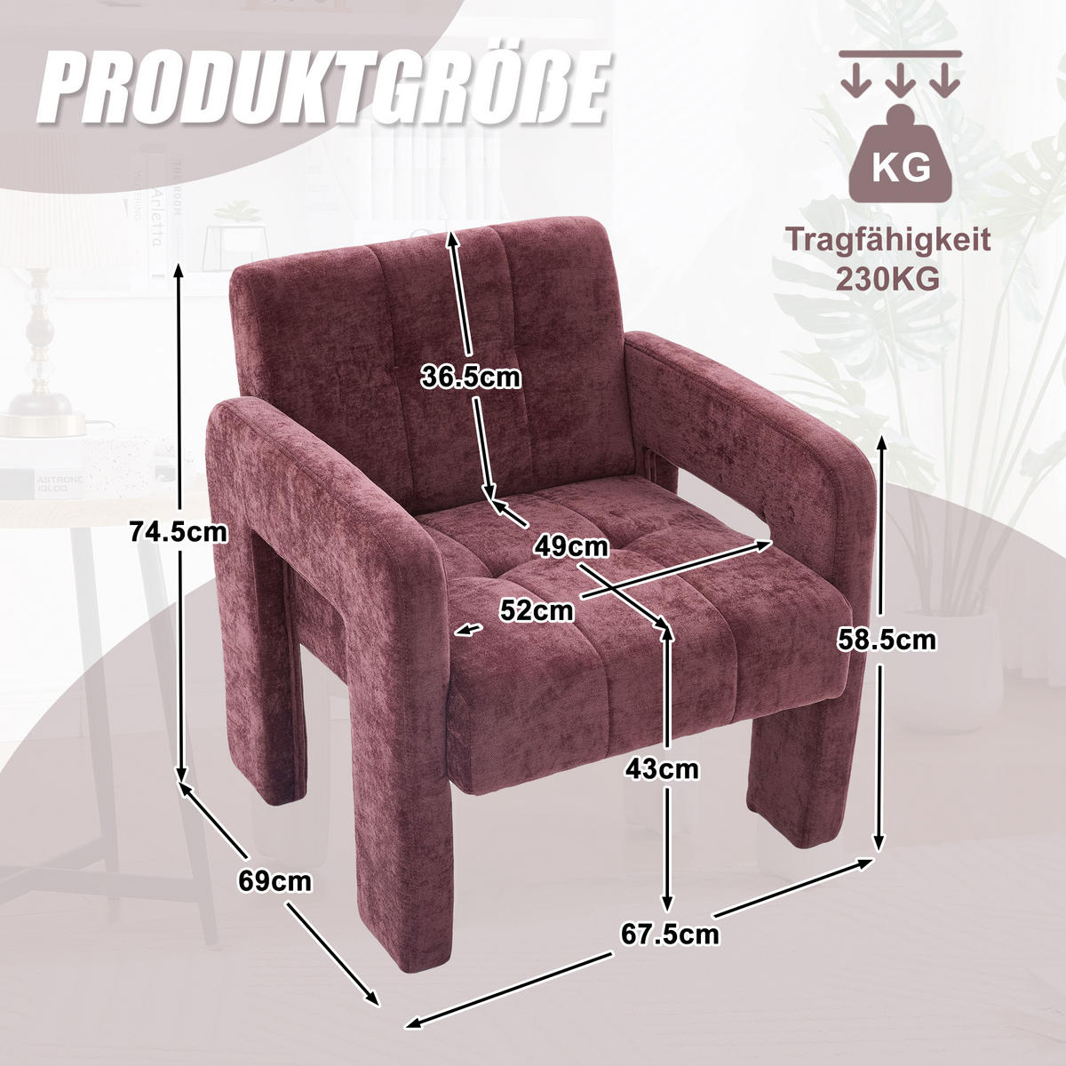 SESSEL Chenille 67x69x74 cm-Polstersessel Belastbar,Rot - Grün, Textil/Metall (67/74/69cm) - PARAFTA HOME