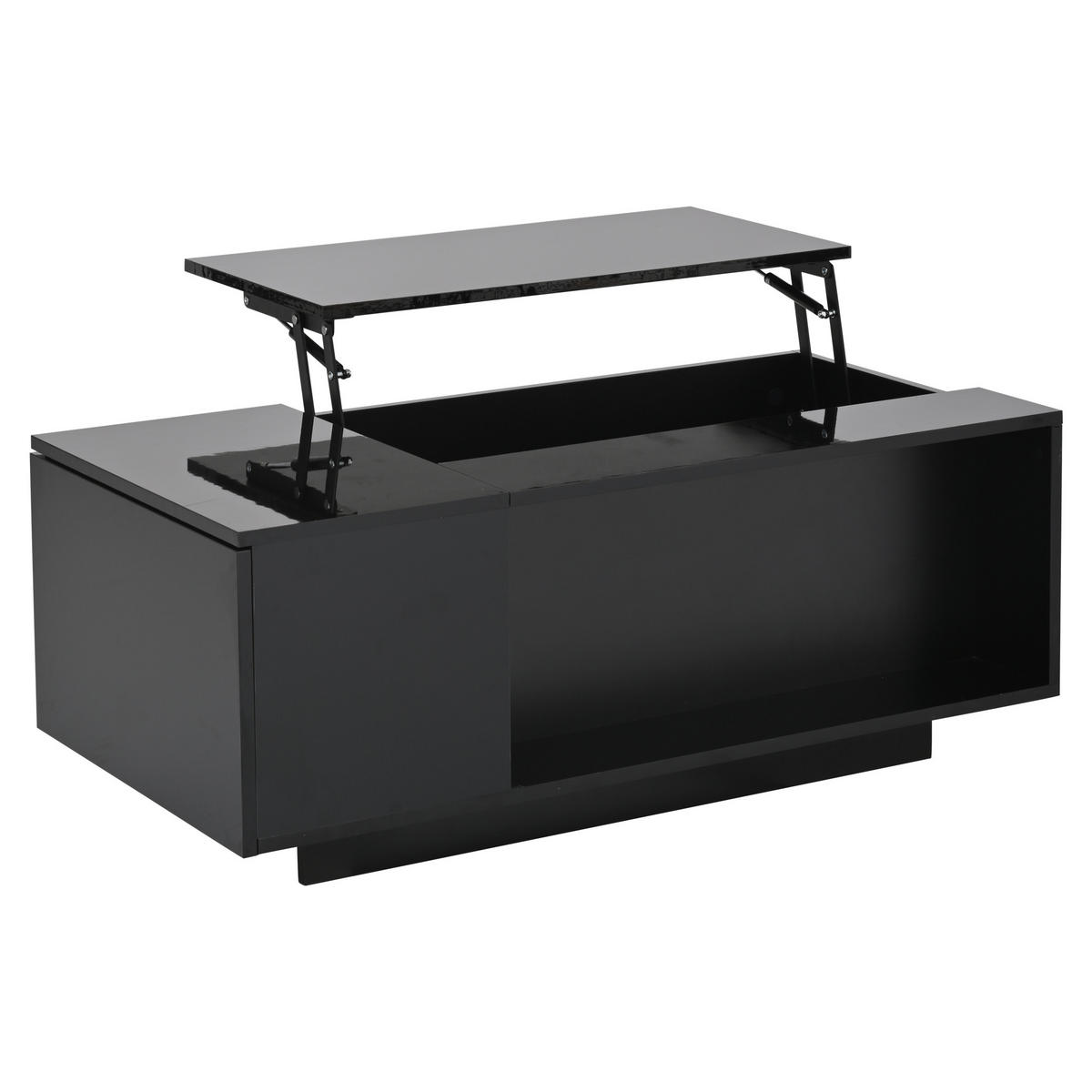 COUCHTISCH 100/50/40 cm höhenverstellbar mit verstecktem Stauraum und LED-Licht - Schwarz, Holzwerkstoff (100/50/40cm) - OKWISH