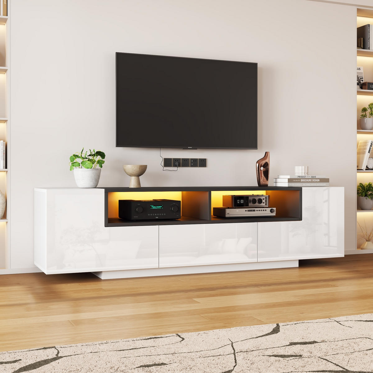 TV-ELEMENT mit LED und Schublade 180 x 40 x 48 cm Weiß Hochglanz - Weiß, Holzwerkstoff (40/48/180cm) - Beauniv