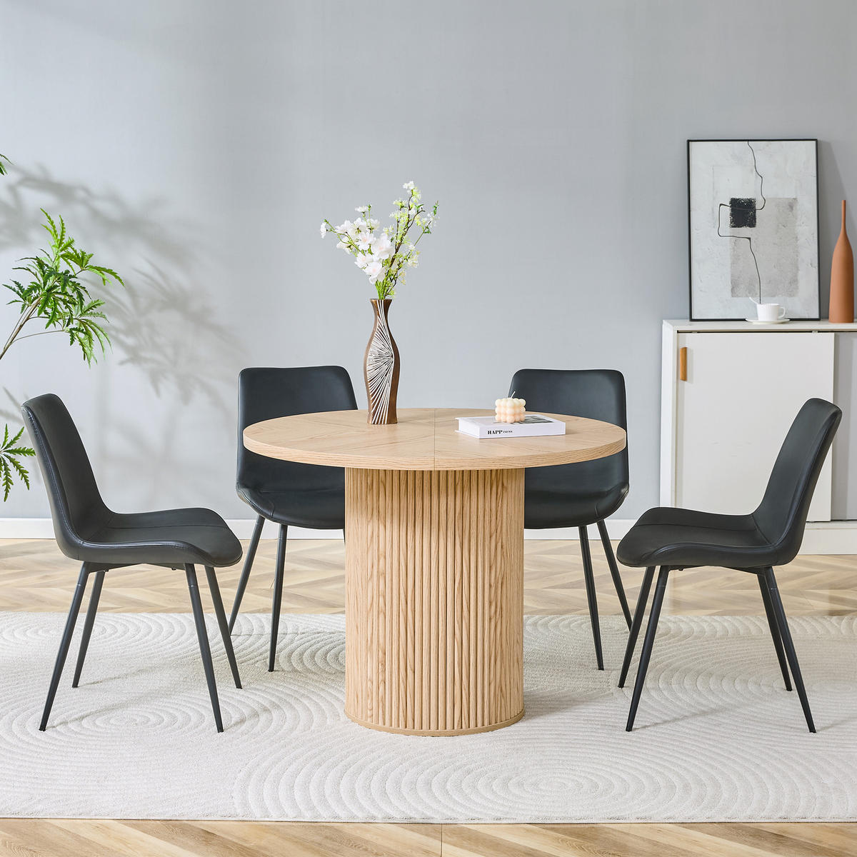 ESSGRUPPE DE-39388 5-teilig, mit 4 PU-Stühlen Schwarz - Schwarz, Holzwerkstoff (100/76/100cm) - ComfortXL