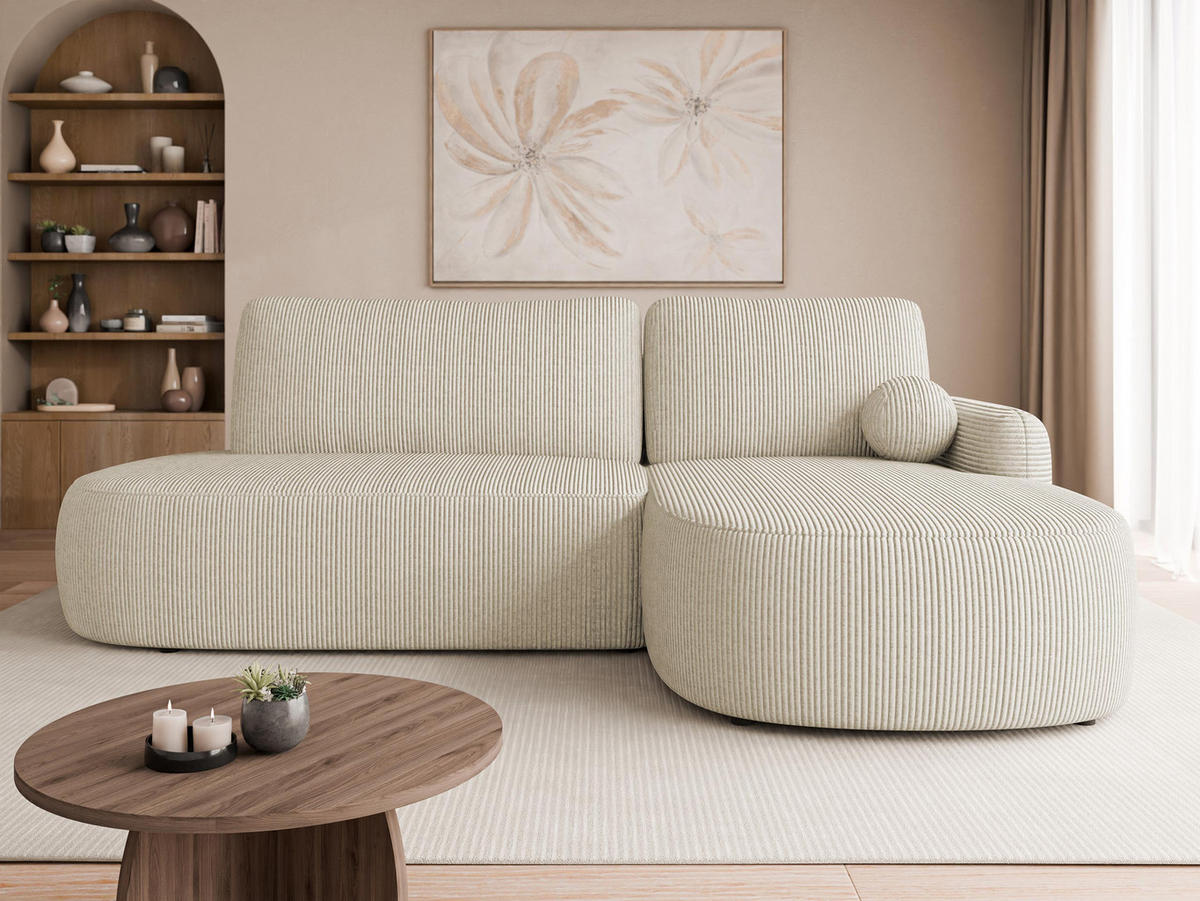 ECKSOFA Loridu O Cord, Seite: Rechts - Schwarz/Naturfarben, Holz/Kunststoff (274/174cm) - MIRJAN24