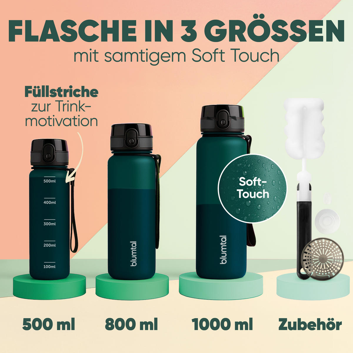 TRINKFLASCHE 1L - auslaufsichere - 1-Klick-Verschluss - BPA - freie - Türkis - Türkis, Kunststoff (1L) - Blumtal