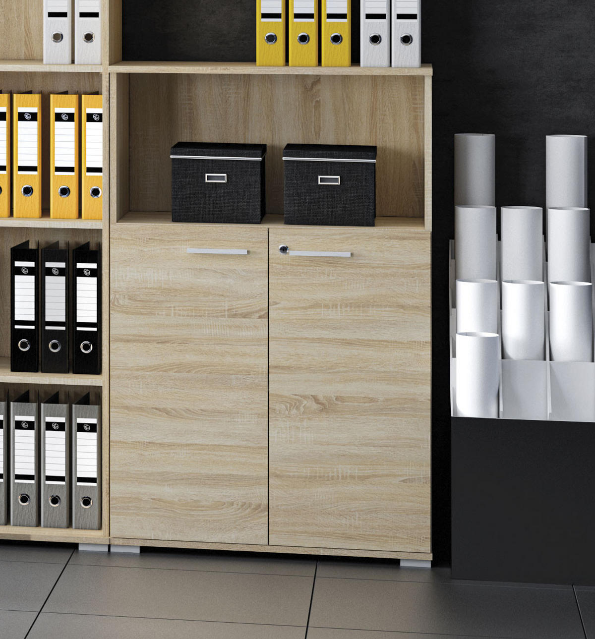 AKTENSCHRANK Optimal Sonoma Eiche hell 79 / 41 / 124cm - Braun/Sonoma Eiche, Holz/Holzwerkstoff (79/124/41cm) - Feldmann-Wohnen