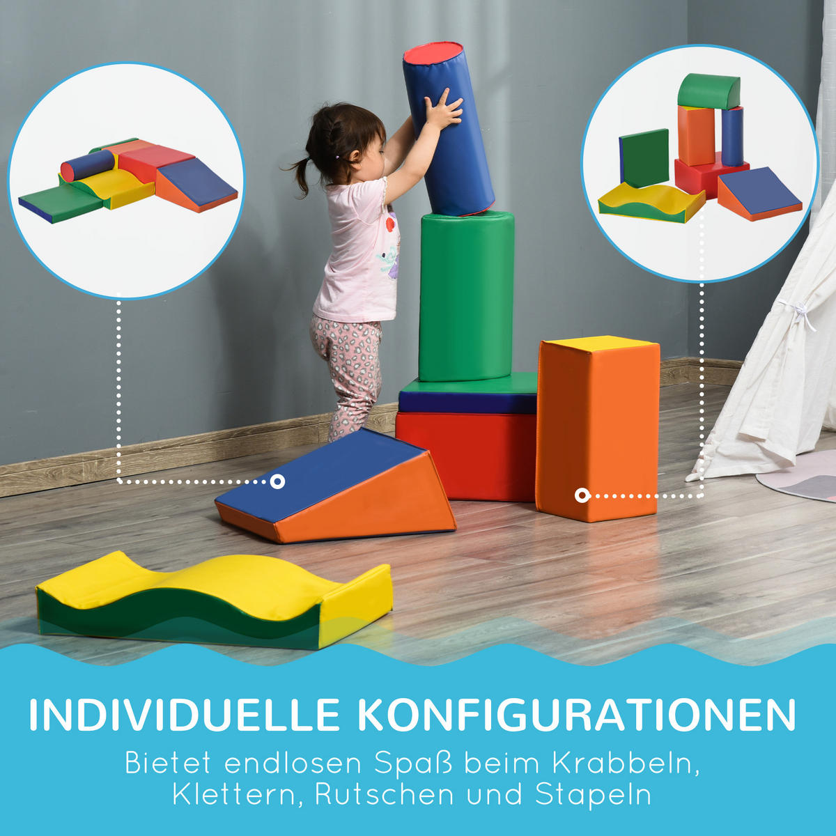 SOFTBAUSTEINE - Blau/Rot, Kunststoff (40/11/60cm) - HOMCOM