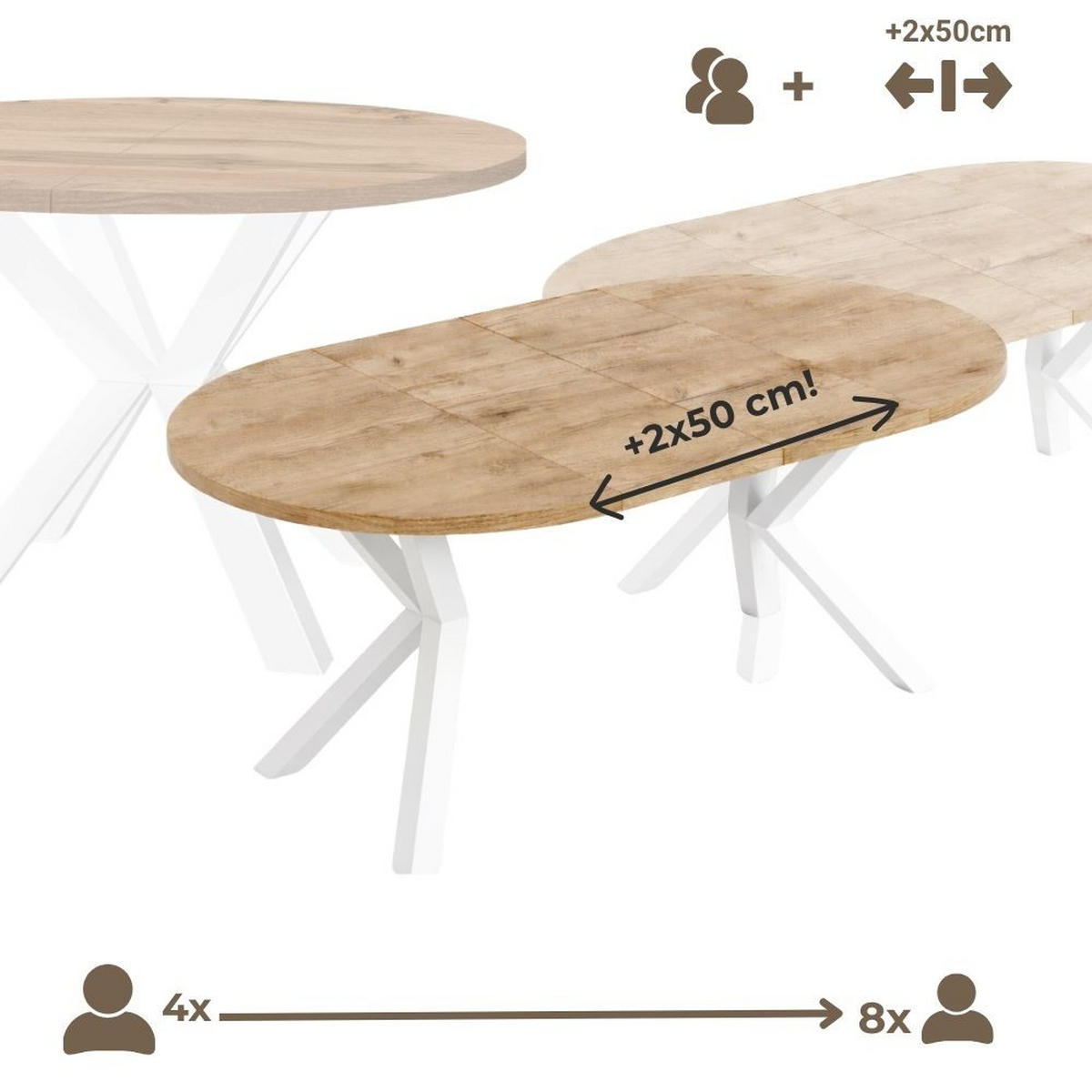 ESSTISCH RAL mit Holzbeinen, Durchmesser: 100 / 200 cm Eiche Sonoma / Weiß - Weiß/Sonoma Eiche, Holz (100/200/77cm) - Dekori_Interiors