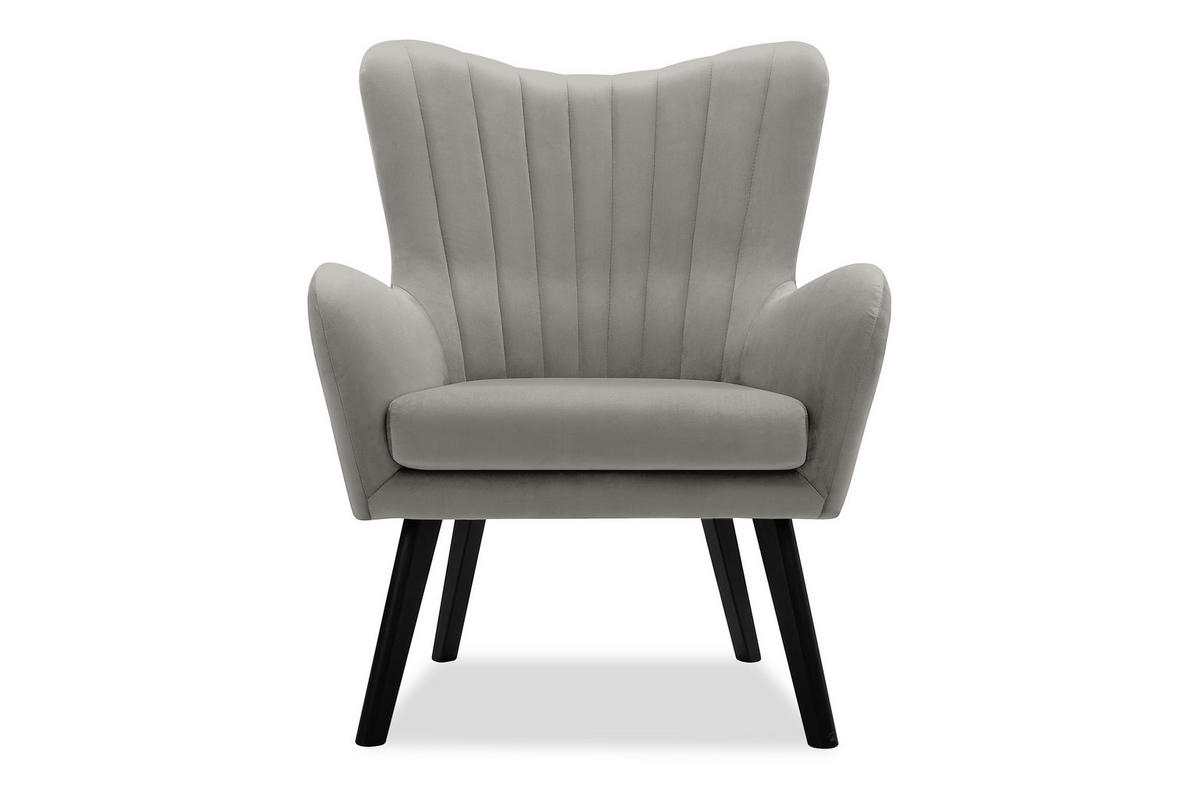 OHRENSESSEL GADI Velourstoff, Hellgrau - Hellgrau/Schwarz, Holz/Textil (76/100/78cm) - KONSIMO®