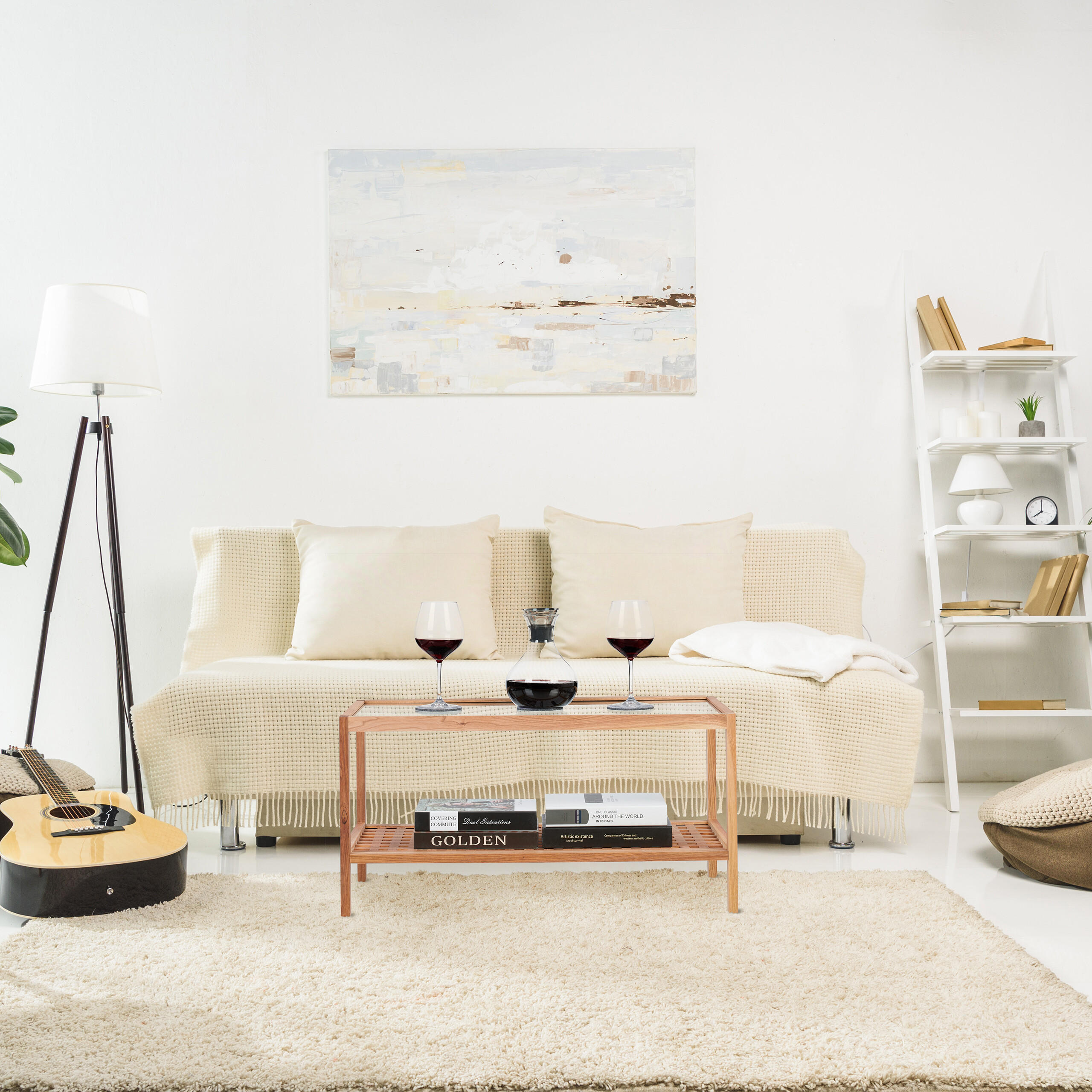 BEISTELLTISCH - Hellbraun, Glas/Holz (40/80/40cm) - Relaxdays