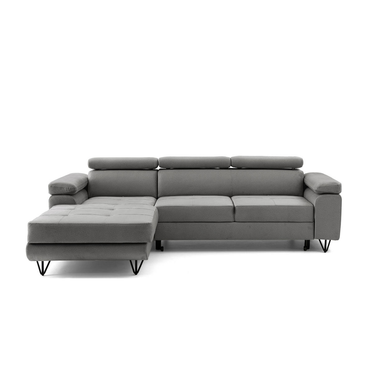 ECKSOFA NORIS L Links mit Schlaffunktion 128x203 Velours Grau - Schwarz/Grau, Holz/Textil (250/183cm) - Muffo