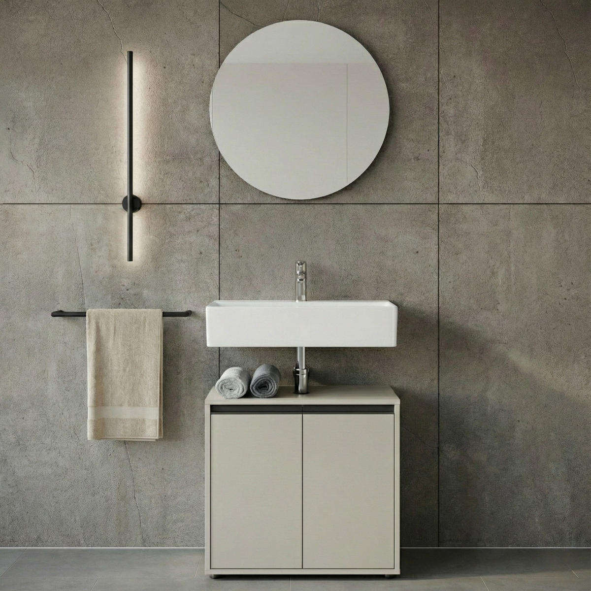 WASCHBECKENUNTERSCHRANK 63 cm mit zwei Türen und Einlegeboden | Steingrau - Grau, Holzwerkstoff (63/55/34cm) - KADIMA DESIGN