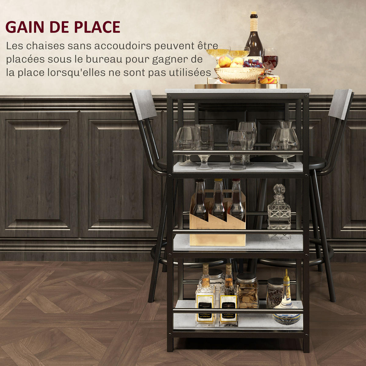 BARTISCH-SET DE-14753 mit 3 Ablagen & 2 Hockern Grau/Schwarz - Hellgrau, Holzwerkstoff (90/50/90.5cm) - ComfortXL