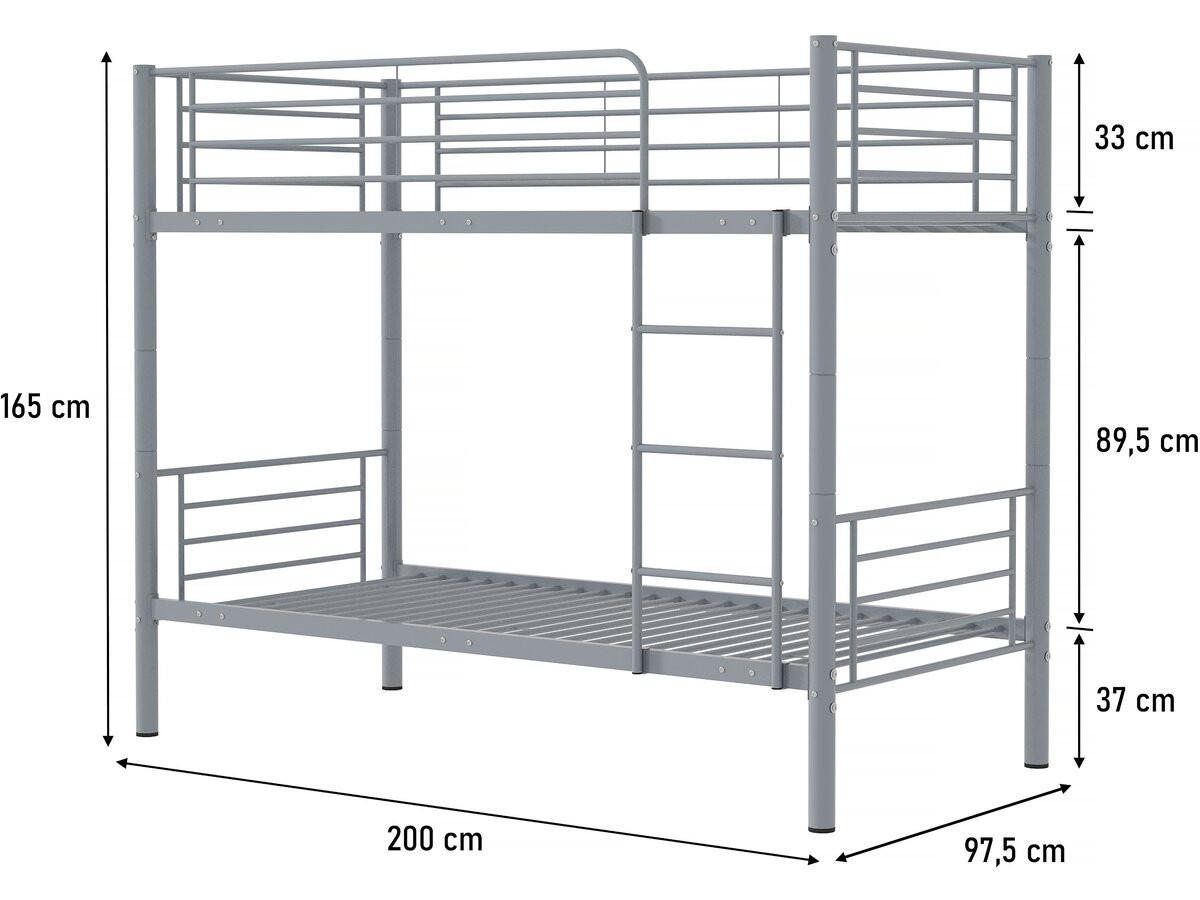 ETAGENBETT adam Grau - Grau, Metall (90/190cm) - Habitat Garten