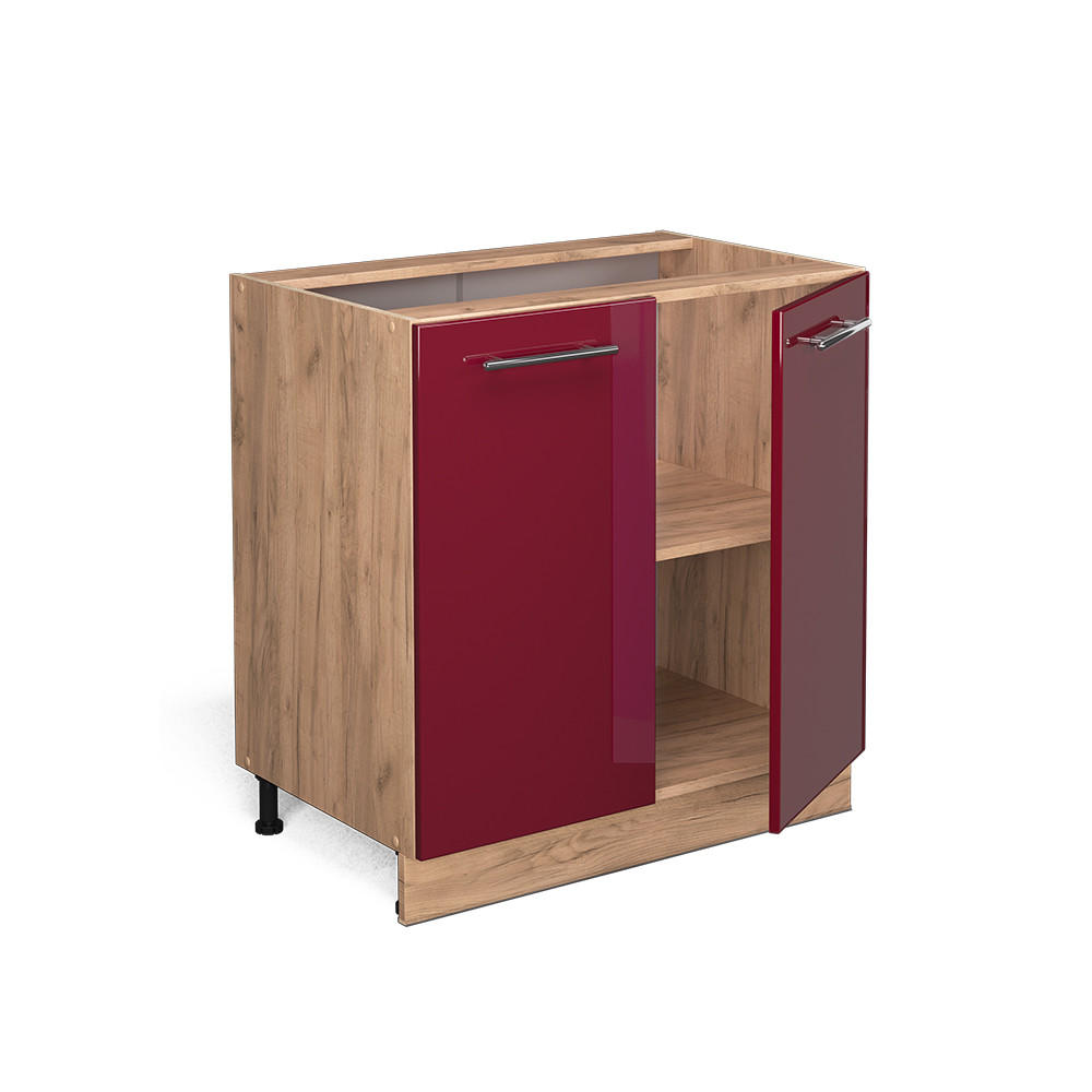 KÜCHENUNTERSCHRANK Fame-Line Bordeaux Hochglanz 80 cm mit Regal, ohne Arbeitsplatte - Honigeiche/Bordeaux, Holzwerkstoff (80/82/51.6cm) - Vicco