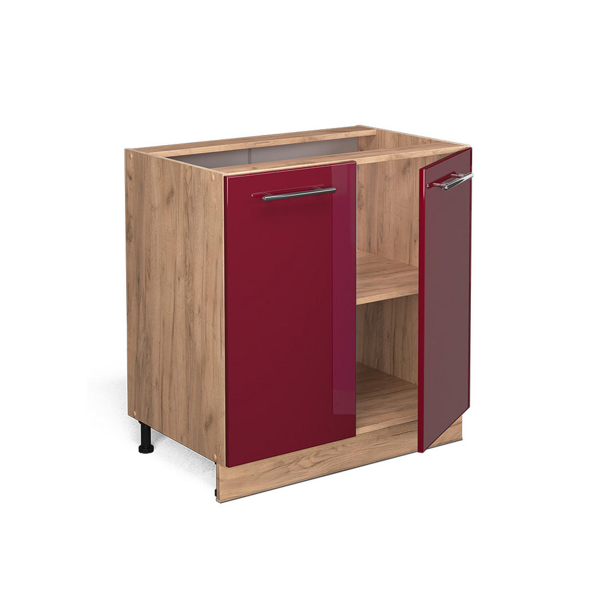 KÜCHENUNTERSCHRANK Fame-Line Bordeaux Hochglanz 80 cm mit Regal, AP Eiche - Bordeaux/Eiche Wotan, Holzwerkstoff (80/82/60cm) - Vicco