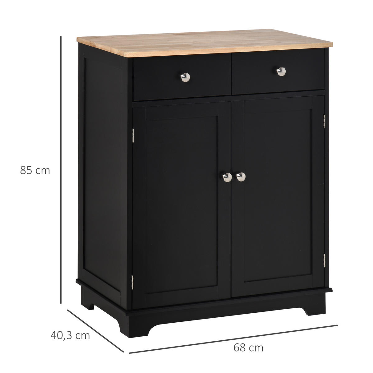 SIDEBOARD Schwarz und Naturholz, 2 Türen, 2 Schubladen, 68/40,3/85 cm - Schwarz, Holz (68/85/40.3cm) - PANGIVO