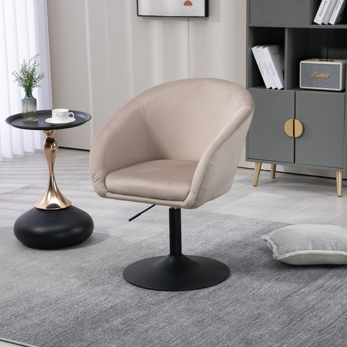 LOUNGESESSEL JAMAIKA mit Armlehnen Samt - Taupe, Textil (59/95/59cm) - SVITA