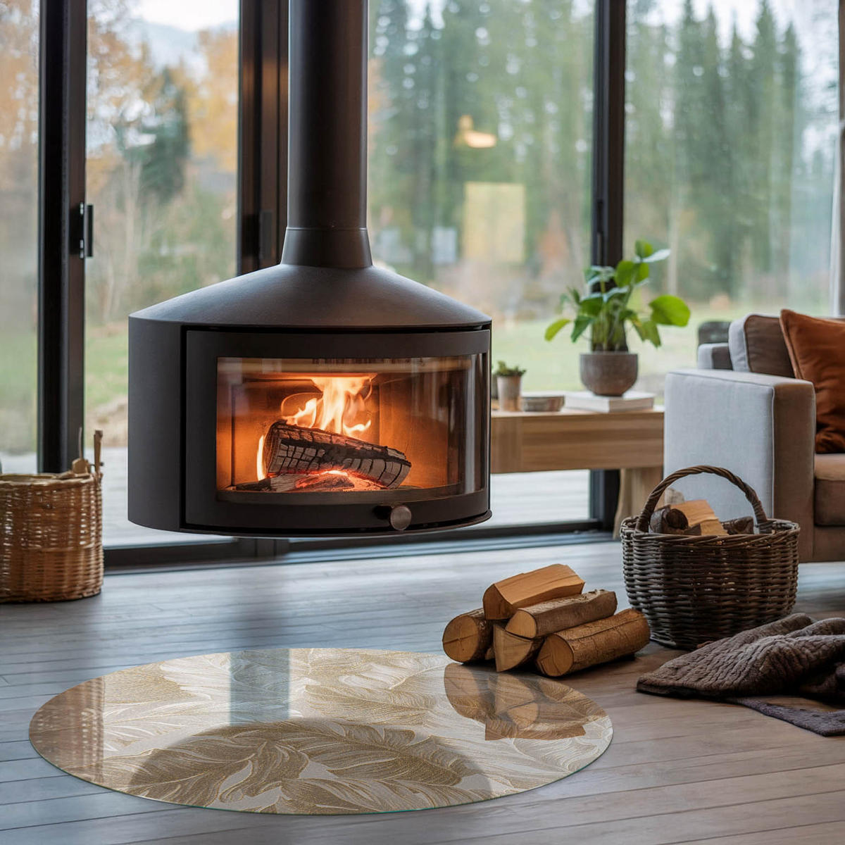 GLASPLATTE für Kamin Ø 100 cm - Beige, Glas (100/100/0.4cm) - TULUP