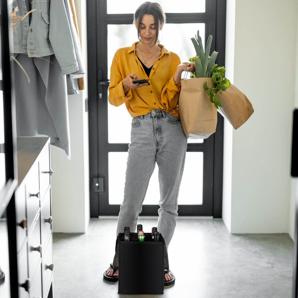 FLASCHENTASCHE - Beige, Textil (24/45/24cm) - Relaxdays