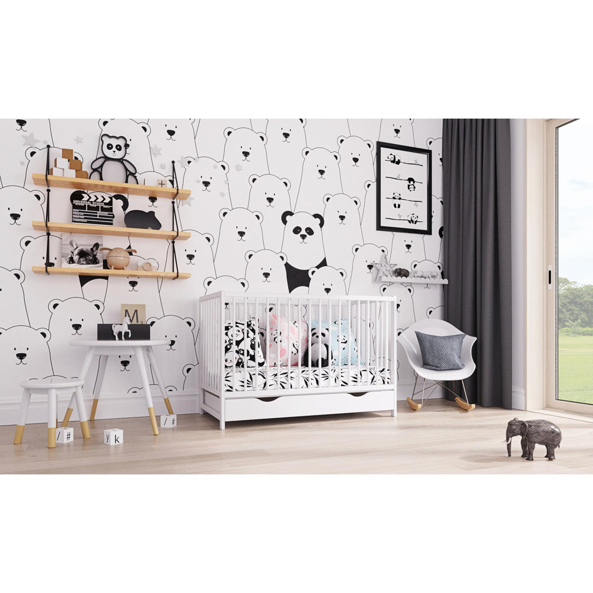 BABYBETT Anna, Mitwachsendes, mit Schublade Weiß - Weiß, Holz (60/120cm) - Premiers Moments