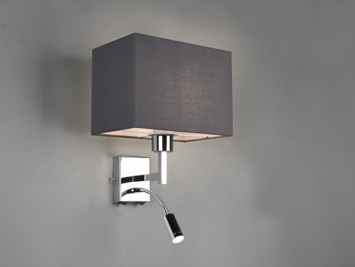 WANDLAMPE mit Schalter & Leselampe Grau, Höhe 31cm - Grau, Textil/Metall (25/31/24cm) - meineWunschleuchte