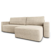 ECKSOFA TELIN Creme Kordstoff mit Schlaffunktion - Creme, Holz (280/162cm) - MASSENO