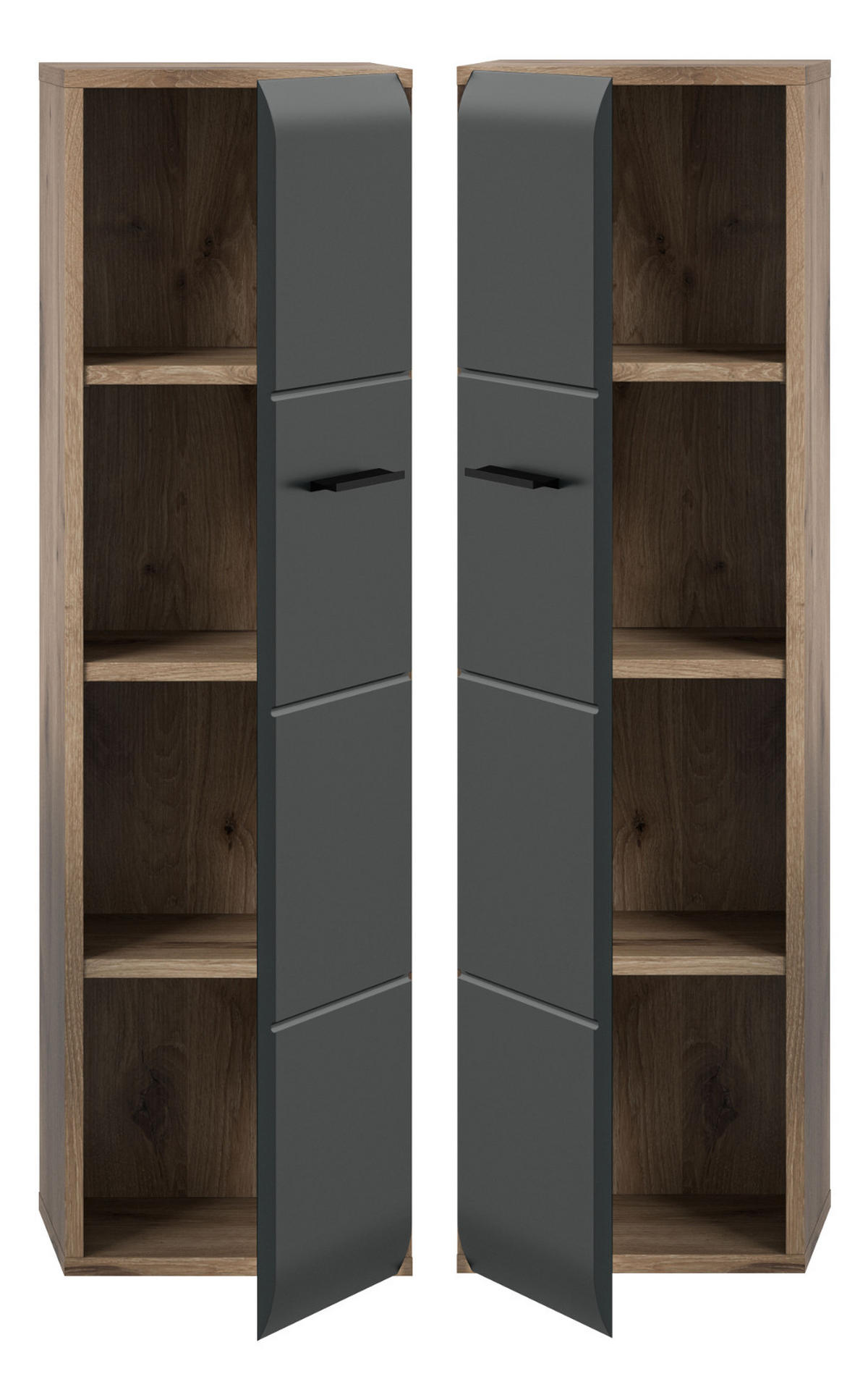 MIDISCHRANK schwarz matt, Eiche, Bad Kommode hängend / stehend 30 cm - Eichefarben/Schwarz, Holzwerkstoff/Kunststoff (30/106/30cm) - Inn.Furn