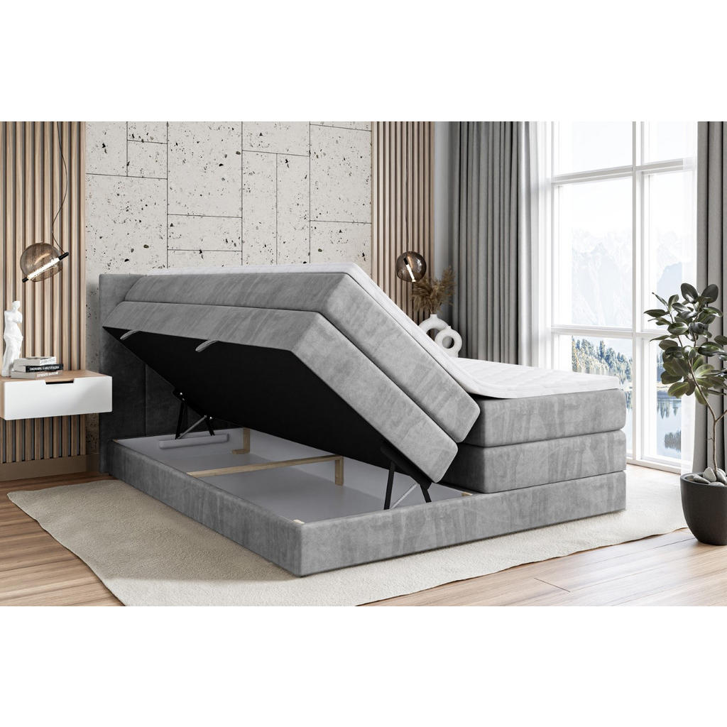 Thumbnail - Altdecor Boxspringbett, Hellgrau, Holzwerkstoff, Höhe ca. 20 cm, 180x200 cm, Schlafzimmer, Betten, Boxspringbetten