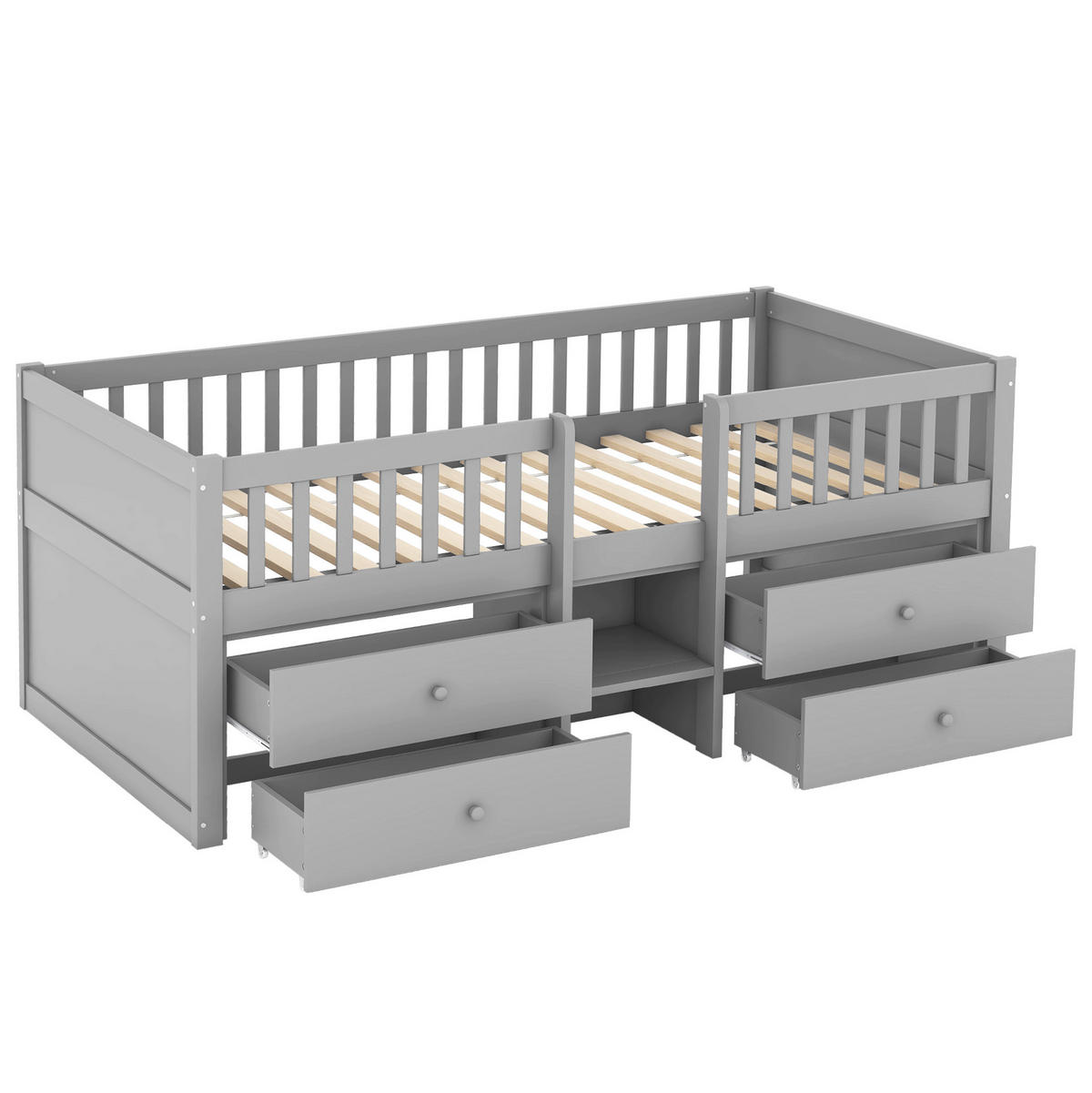 BETT halbhoch mit 4 Schubladen 90x200 cm Kiefernholz Grau - Grau, Holzwerkstoff (90/200cm) - Beauniv