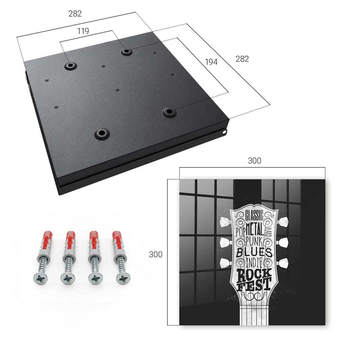 SCHLÜSSELBOX Schwarz 30x30 cm- Türöffnung nach rechts - Rockfest - Schwarz, Metall (30/30/5cm) - TULUP