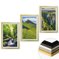 WANDBILDER 3er Set - 40x60 cm Goldrahmen - Grüne Berge Wasserfallwald - Goldfarben, Kunststoff (40/60cm) - ArtPrintCave
