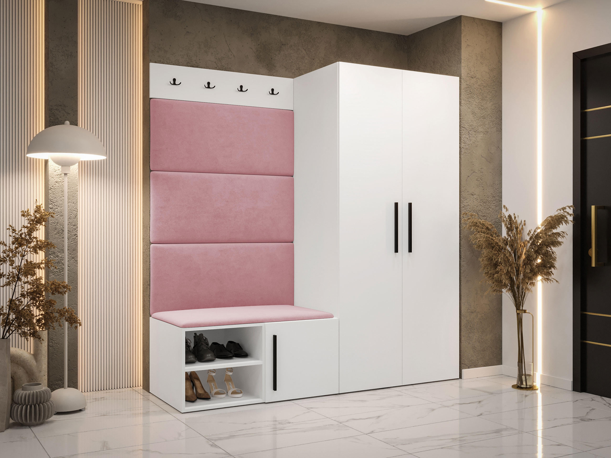 GARDEROBEN-SET Medi I - Hellrosa/Schwarz, Holzwerkstoff/Kunststoff (80/191/50cm) - MIRJAN24