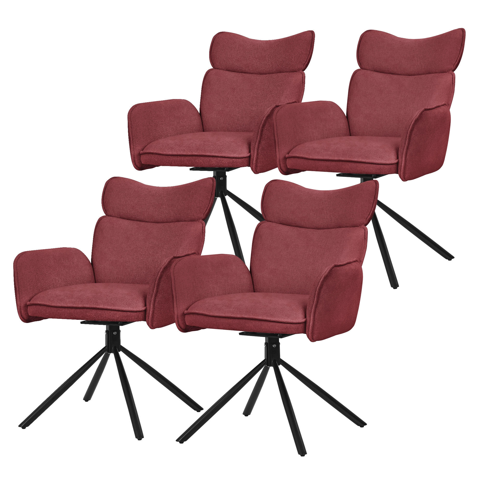 ESSZIMMERSTÜHLE 4er Set drehbar Rot mit Stoffbezug - Rot/Schwarz, Textil/Metall (63/89/68cm) - ML-DESIGN