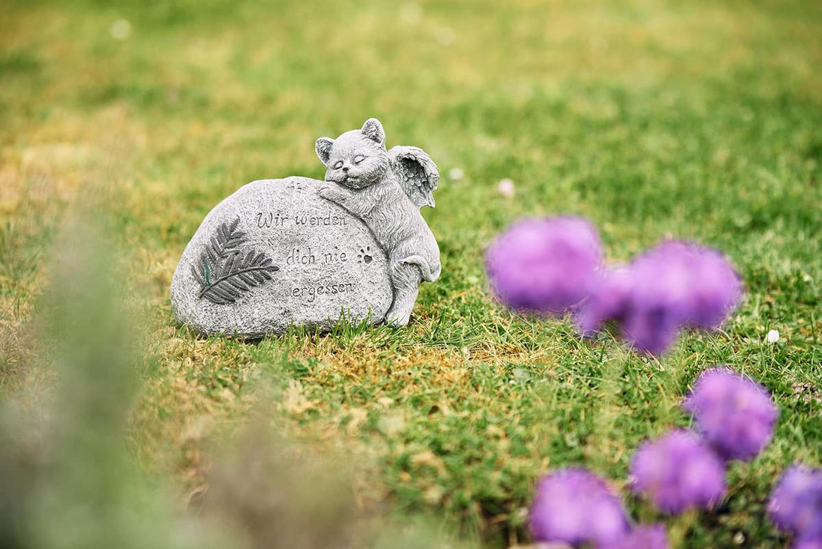 STEINFIGUR Grabschmuck Katze Wir Werden Dich nie vergessen frostfest - Grau, Stein (15/8/18cm) - stoneandstyle