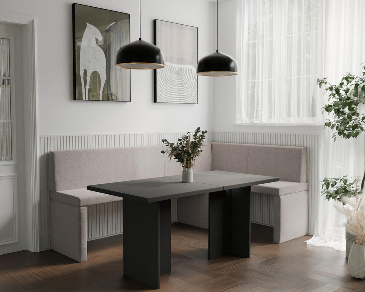 ECKBANK rechts OWEN Webstoff, 128/168 cm Creme - Creme, Holz/Textil (128/168cm) - Idohome