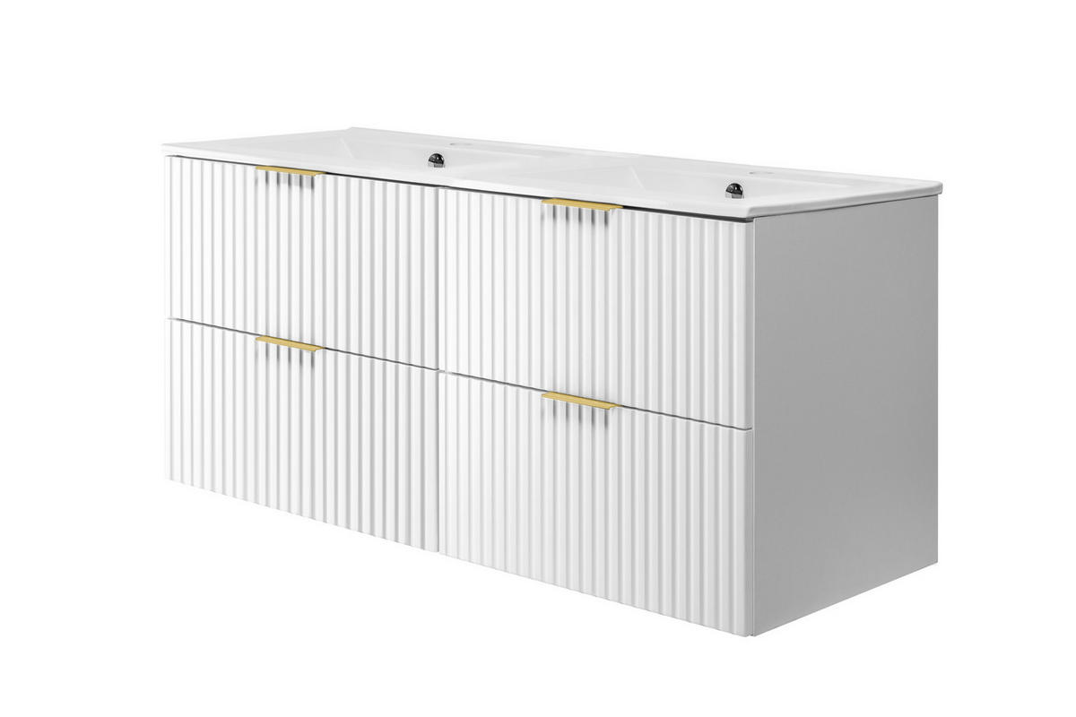 WASCHBECKUNTERSCHRANK, Weiß, 120 (2 x 60) x 57 x 46 cm, Griff Gold, ohne Arbeitsplatte - Goldfarben/Weiß, Holzwerkstoff (120/57/46cm) - 3XE LIVING