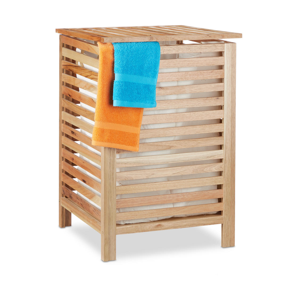 WÄSCHETRUHE - Hellbraun, Holz/Holzwerkstoff (45/65.5/45cm) - Relaxdays